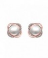 18K Gold Plated Stud Earrings Silver Zircon Twist Simulated Pearl for Women Jewelry - rose-tone - C9126D723IR
