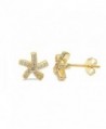 Tiny Starfish Stud Post Earring Pave Round Cubic Zirconia Yellow Tone Plated 925 Sterling Silver - CT12MXOUVG0