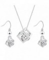 Women's Fashion Jewelry AAA Zircon Embedded Rubik Cube Pendant Necklace Earring Set for Women Teen Girls - Silver - CM12IT6B1W9