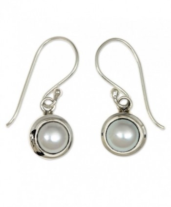 NOVICA Cultured Freshwater Pearl and Sterling Silver Bridal Dangle Earrings- 'Full Moon' - CO11G3W3AN9