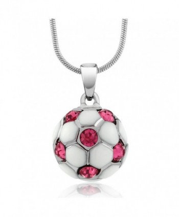Stunning White Soccer Ball with Pink Crystals Pendant and 16" Snake Chain - CB11CXBTYRL