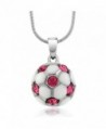 Stunning White Soccer Ball with Pink Crystals Pendant and 16" Snake Chain - CB11CXBTYRL