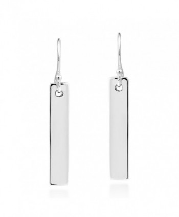 Modern Rectangle Bar Fashion Label Tag .925 Sterling Silver Dangle Earrings - CG12HKIG5TV