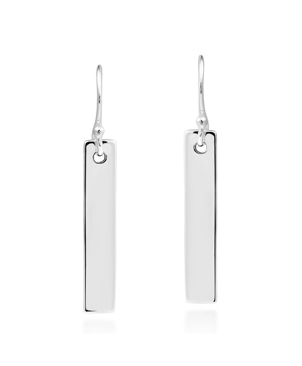 Modern Rectangle Bar Fashion Label Tag .925 Sterling Silver Dangle Earrings - CG12HKIG5TV