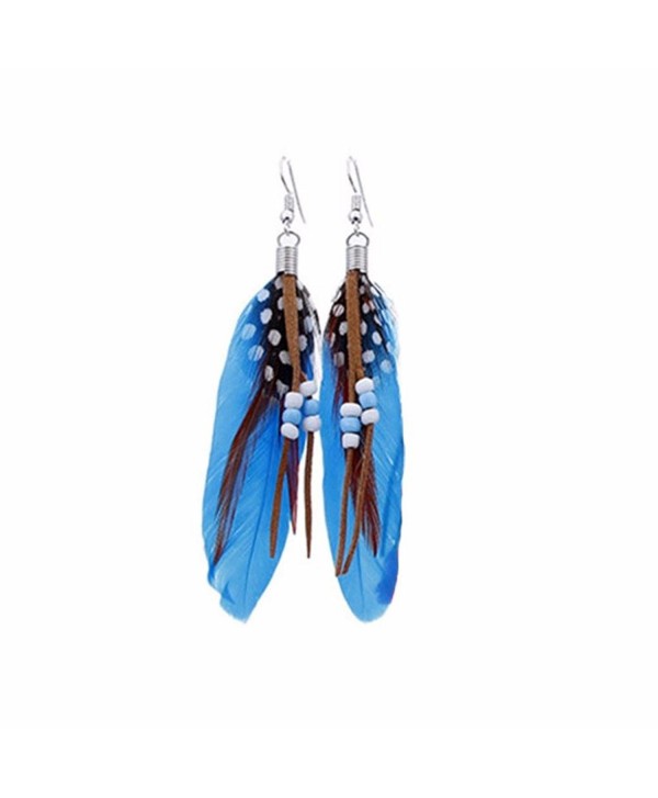 Becoler Bead Tassel Feather Earrings Fashion Tassel Dangle Earrings Jewelry - Blue - CX186ZR6L02