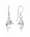 925 Sterling Silver Pink Green Mother of Pearl Dolphin Porpose Fish Dangle Hook Earrings 1.14 inches - CG12LPM875X