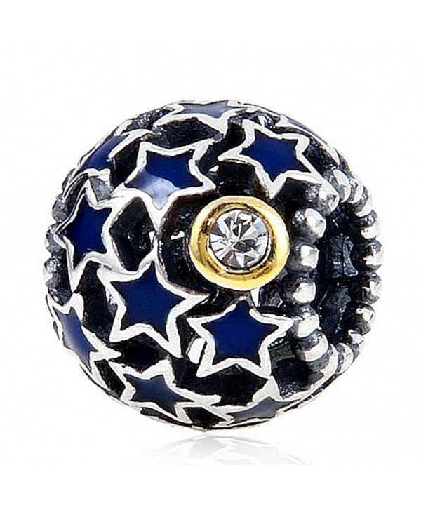 Starry Night Charm 100% 925 Sterling Silver Openwork Charms Blue Stars Bead for European Bracelet - CA12NZRARU3