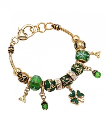 Rosemarie Collections Women's St Patrick's Day Beaded Charm Bracelet Leprechaun Hat Irish Shamrock - Gold Tone - C7189TZNN57