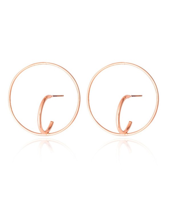 Jane Stone Fashion Italian Solid Geometric?Figure Gold Copper Hoop Stud Earrings for Women - rose gold - C112MY31M50