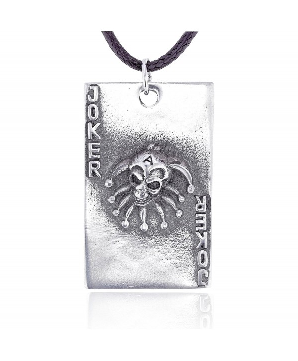 Dan's Jewelers Joker Skull Playing Card Pendant Necklace- Fine Pewter Jewelry - CG112CI6EEV