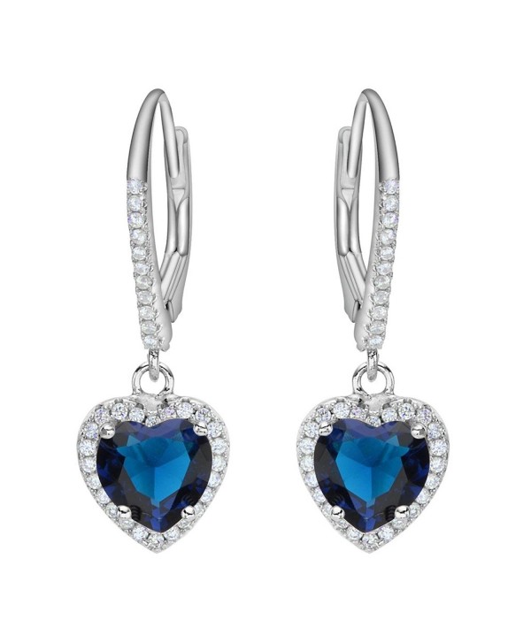 EleQueen Sterling Zirconia Leverback Earrings - Sterling Silver Sapphire Color - CU12I2VGG3Z
