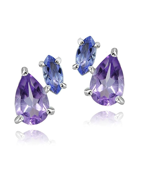 Sterling Silver 1.65ct Amethyst and Tanzanite Two Stone Friendship Stud Earrings - CG12INST8EB