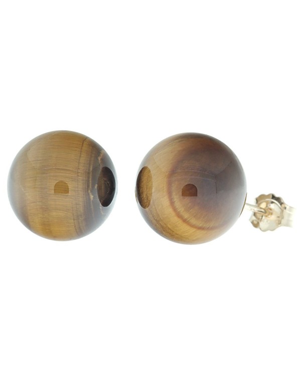 Trustmark 14K Yellow Gold 10mm Natural Brown Tigers Eye Ball Stud Post Earrings - CA118ZIEUYX