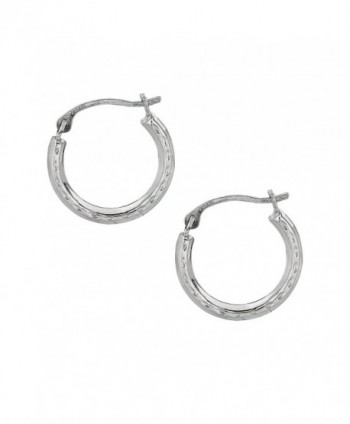 10K Gold Shiny Diamond-cut Small Round Hoop Earrings (Yellow or White) - CU110MN52XR
