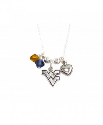 West Virginia Mountaineers Navy Blue Austrian Crystal Silver Chain Necklace WVU - CF11R22WZ3V