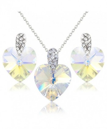 White Hearts Crystals Necklace and Earring Set with White Swarovski Element Crystals - Gift Present for Her - CY118Y6M4ZN