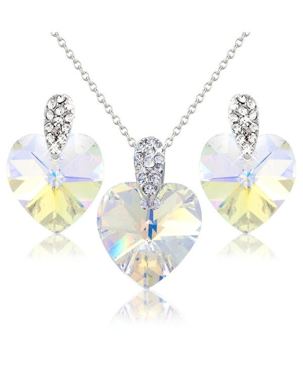 White Hearts Crystals Necklace and Earring Set with White Swarovski Element Crystals - Gift Present for Her - CY118Y6M4ZN