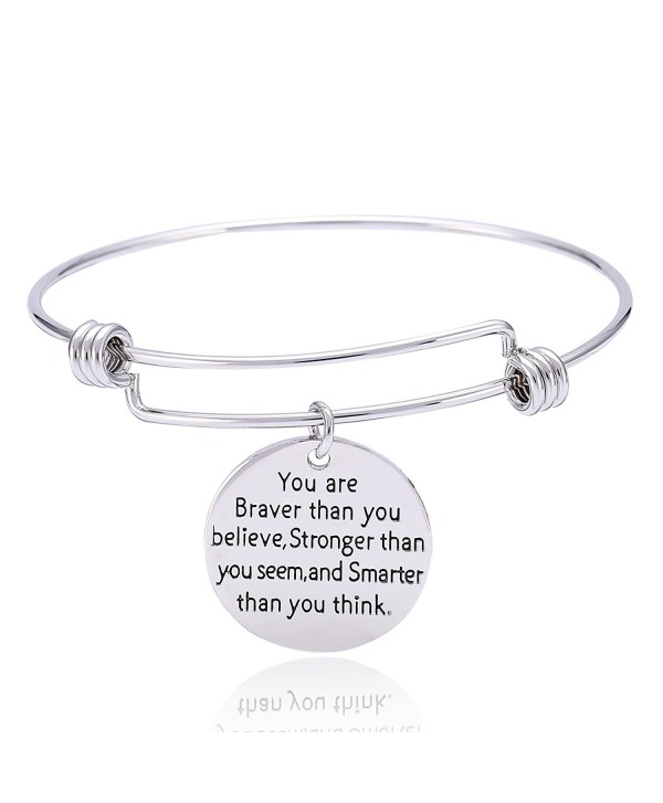 You're Braver Stronger Smarter Charm Inspirational Bracelet Expandable Bangle Inspirational Gift for Women Men - CJ12O6GZMFT