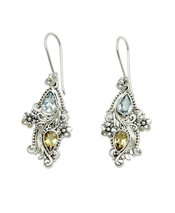 NOVICA Multi-Gem Blue Topaz .925 Sterling Silver Dangle Earrings 'Plumeria Dew' - C312E2XEYRH