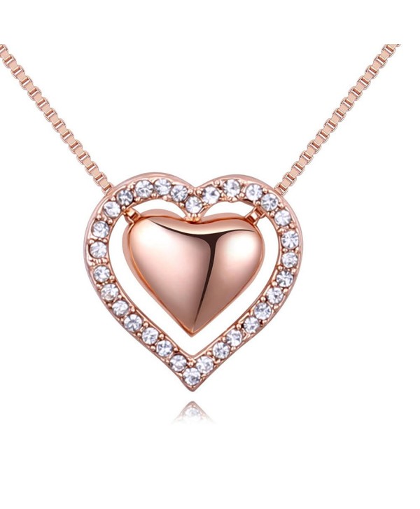 Double Love Heart Pendant Necklace Made with Austrian Crystals Jewelry Gifts - Rose-Gold-Tone Double Heart 3 - CD180ENOUW5