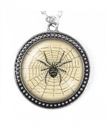 Vintage Spider Necklace- Silver Pendant with Domed Glass - C412IO4IZHF