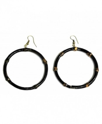 Bamboo Wood Large 3" Diameter Hoop Earrings- Burnt Bamboo Color - Burnt Bamboo - CH17YITN4WY