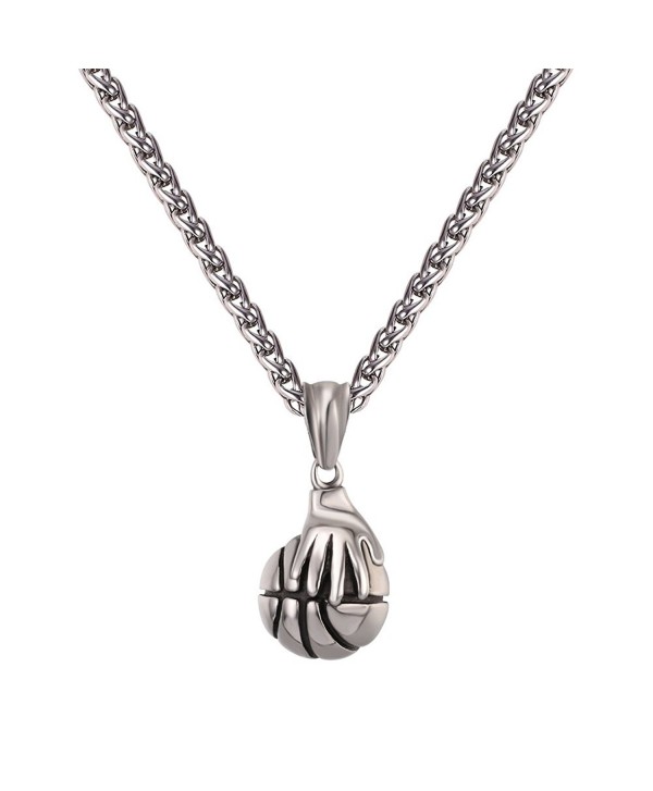 Basketball Necklace Stainless Steel Chain 22" Hand Playing Basketball Sport Jewelry - stainless - CZ185QS9H7A