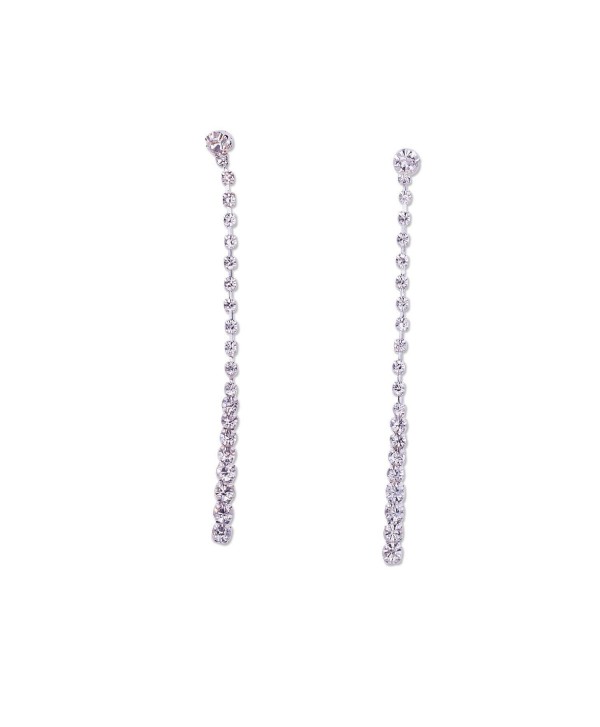 Silver Crystal Long Dangle Earrings - C111UUFL33Z