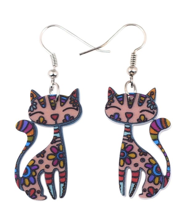 Bonsny Sweet Dangle Sitting CAT Earrings Acrylic Long Drop For Girls Women Pattern Jewelry - CB1292GD6B9