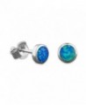 Sterling Silver Synthetic Blue Opal Circle Stud Earrings Mini XS 5mm - CH11H5P9GKF