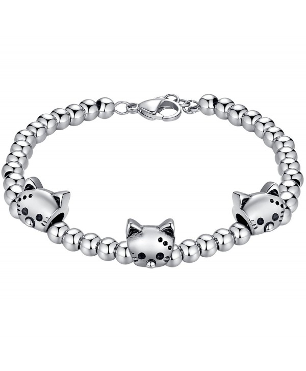 Aoiy Stainless Steel Beads and Charms Unisex Bracelet - Cat - C412EGBTDRL