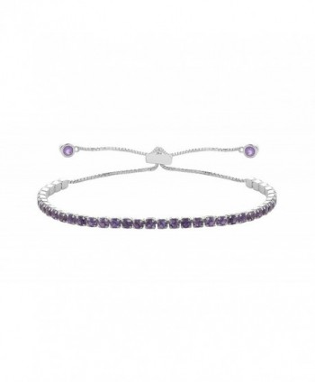 NYC Sterling Women .925 Silver Genuine Gemstone 2MM Adjustable Tennis Bracelet - Amethyst - CN186LN4UA3