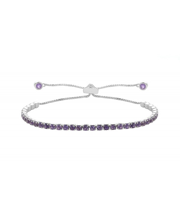 NYC Sterling Women .925 Silver Genuine Gemstone 2MM Adjustable Tennis Bracelet - Amethyst - CN186LN4UA3