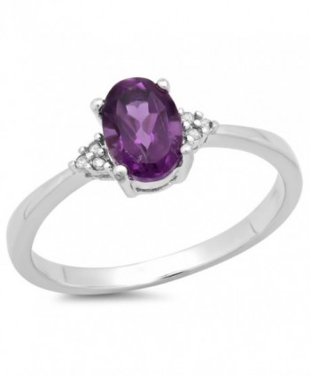 0.88 Carat (ctw) Sterling Silver Oval Cut Amethyst & Round Diamond Accents Bridal Promise Engagement Ring - C111SGCBUX7