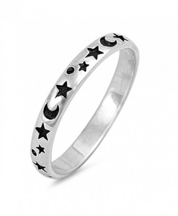 Sterling Silver Moon and Star Ring Band ( Size 2 to 12) - C5185U58IWR