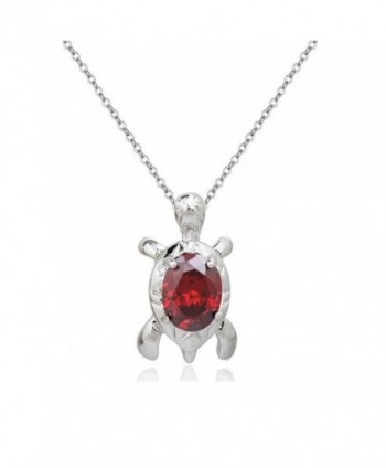 Turtle Pendant Necklace with Red Zirconia Crystals 18 ct White Gold Plated for Women and Girls 18" - CR12MAHIILV