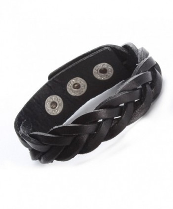 Leather Bracelet Black Brown Tone Braided Wide Wristband Women Men Punk Jewelry With Gift Box - black - C11879KG43A
