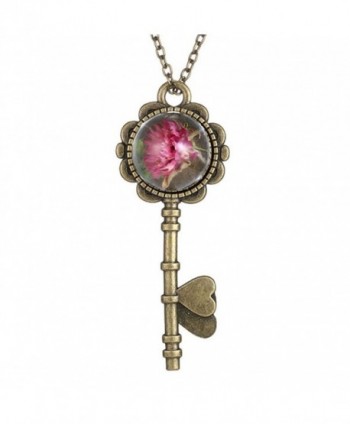 DaisyJewel Vintage Love Blossom Glass Dome Key Pendant Necklace - C012CVMOC3R