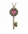 DaisyJewel Vintage Love Blossom Glass Dome Key Pendant Necklace - C012CVMOC3R