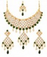 Touchstone gold tone Indian bollywood green faux emeralds/pearls bridal jewelry necklace set for women - CM12L5AYSQ1