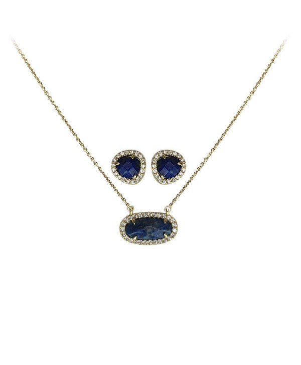 Kitsch Semi Precious Necklace Sterling Zirconia - Lapis - CL188T68ZZI