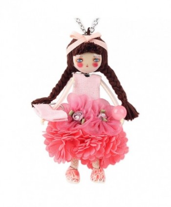 Paris Handmade Doll Necklace Dress Pendant News Alloy Flower Long Chain Fashion Jewelry Lovely Design - Pink - CU12IZ0O24D