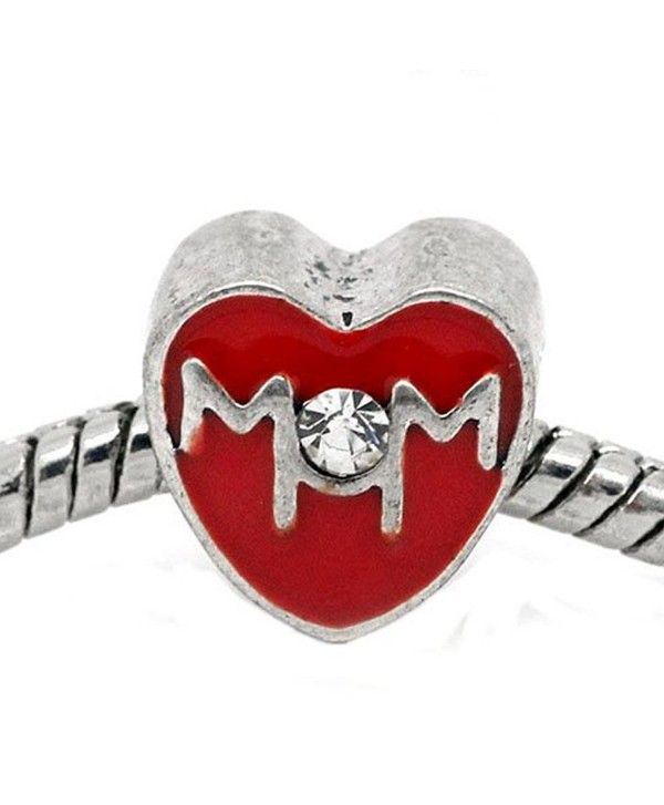 Mother Day "Mom" Red Heart Bead for Snake Chain Charm Bracelet - C911FG8C4TN