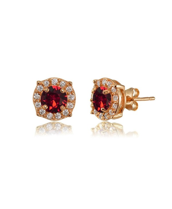 Rose Gold Flashed Sterling Silver 5mm Round Halo Fancy Stud Earrings created with Swarovski Crystals - July - Red - C0185XEOYWH