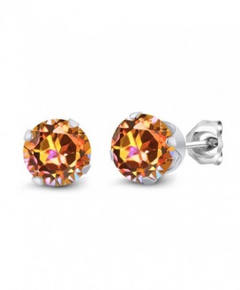 1.90 Ct Round Ecstasy Mystic Topaz 925 Silver 4-prong Women's Stud Earrings 6mm - CK1174K2LZ3