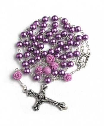 Hedi 6mm Purple Color Pearl Beads Rosary with 6pcs Our Rose Our Facther Beads - C812C6WWAH1