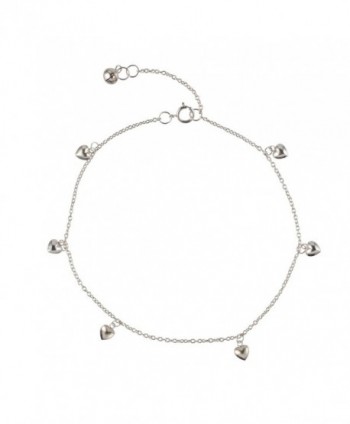 Silverly Women's .925 Sterling Silver Love Heart Charm Anklet Ankle Chain Bracelet- 24+ 3cm Extender - CQ11RUO2MS9