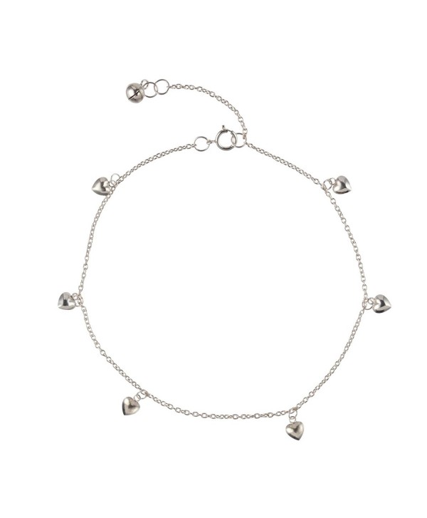Silverly Women's .925 Sterling Silver Love Heart Charm Anklet Ankle Chain Bracelet- 24+ 3cm Extender - CQ11RUO2MS9