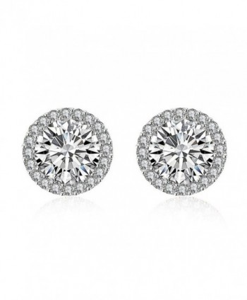 White Gold Plated Round Halo Stud Earrings For Women Girls Cubic Zirconia Crystal CZ Earring - C8188DYTT4C