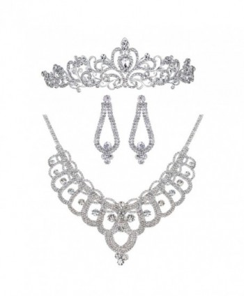 Bella-Vogue Rhinestone Crystal Statement Bridal Necklace + Earrings + Crown Jewelry Sets-NO.159 - CL11YPAI441